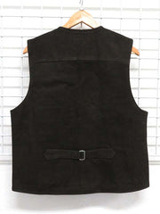 Wyoming Traders Mens Buffalo Leather Vests Chocolate back view. If you need any assistance with this item or the purchase of this item please call us at five six one seven four eight eight eight zero one Monday through Saturday 10:00a.m EST to 8:00 p.m EST