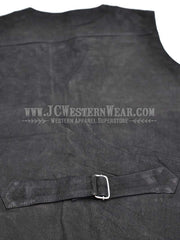 Wyoming Traders Mens Buffalo Leather Vest Black back view adjustable strap. If you need any assistance with this item or the purchase of this item please call us at five six one seven four eight eight eight zero one Monday through Saturday 10:00a.m EST to 8:00 p.m EST