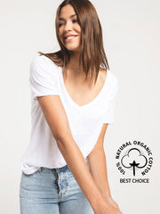 Z Supply ZT201273S-WHT Womens ORGANIC COTTON V-Neck Relaxed-Fit Tee White front view. If you need any assistance with this item or the purchase of this item please call us at five six one seven four eight eight eight zero one Monday through Saturday 10:00a.m EST to 8:00 p.m EST