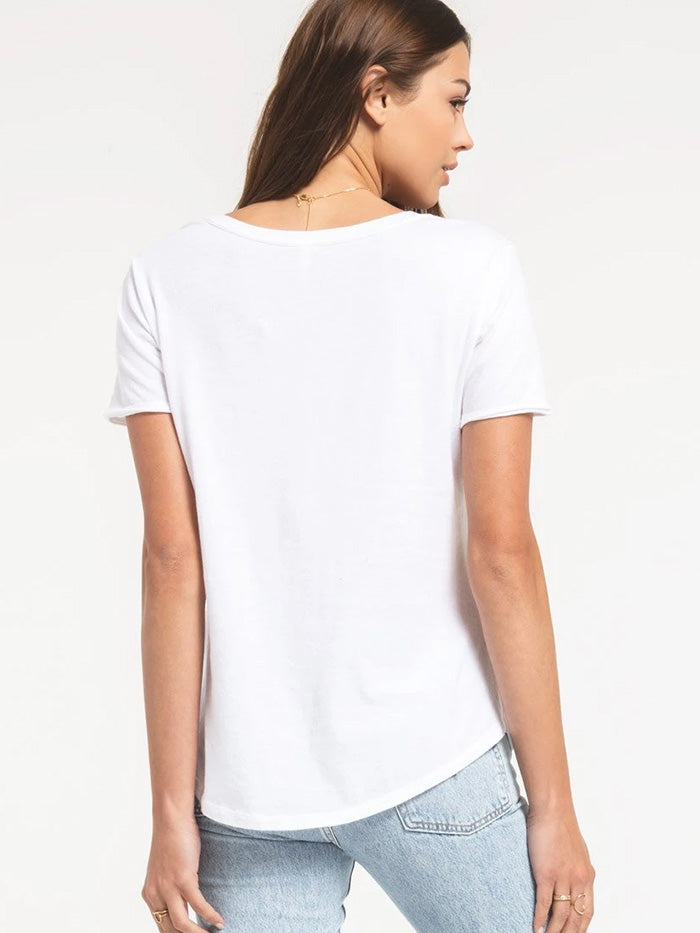 Z Supply ZT201273S-WHT Womens ORGANIC COTTON V-Neck Relaxed-Fit Tee White front view. If you need any assistance with this item or the purchase of this item please call us at five six one seven four eight eight eight zero one Monday through Saturday 10:00a.m EST to 8:00 p.m EST