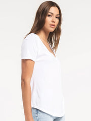 Z Supply ZT201273S-WHT Womens ORGANIC COTTON V-Neck Relaxed-Fit Tee White side view. If you need any assistance with this item or the purchase of this item please call us at five six one seven four eight eight eight zero one Monday through Saturday 10:00a.m EST to 8:00 p.m EST