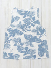 Z Supply ZT202339S-DFB Womens Kaia Tropical Print Crew-Neck Tank Top Blue back view. If you need any assistance with this item or the purchase of this item please call us at five six one seven four eight eight eight zero one Monday through Saturday 10:00a.m EST to 8:00 p.m EST