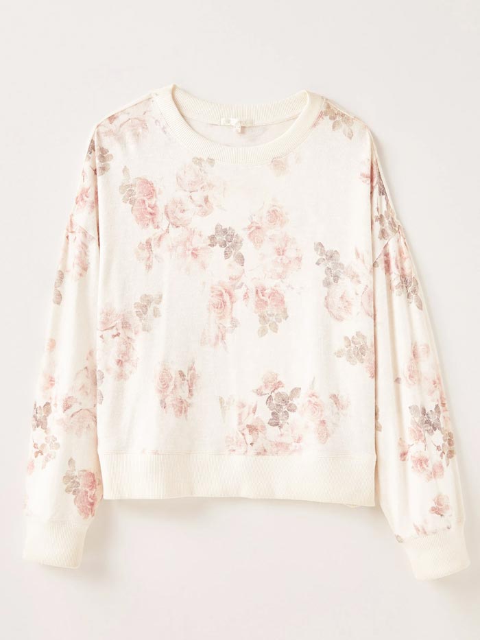 Z Supply T203442-BONE Womens Elle Floral Long Sleeve Slub Sweater Bone front view. If you need any assistance with this item or the purchase of this item please call us at five six one seven four eight eight eight zero one Monday through Saturday 10:00a.m EST to 8:00 p.m EST