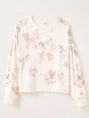 Z Supply T203442-BONE Womens Elle Floral Long Sleeve Slub Sweater Bone front view hanging. If you need any assistance with this item or the purchase of this item please call us at five six one seven four eight eight eight zero one Monday through Saturday 10:00a.m EST to 8:00 p.m EST