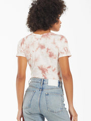 Z Supply  ZT211239-ROM Womens Lynn Cloud Tie-Dye Bodysuit Rose Mauve back view with jeans on . If you need any assistance with this item or the purchase of this item please call us at five six one seven four eight eight eight zero one Monday through Saturday 10:00a.m EST to 8:00 p.m EST