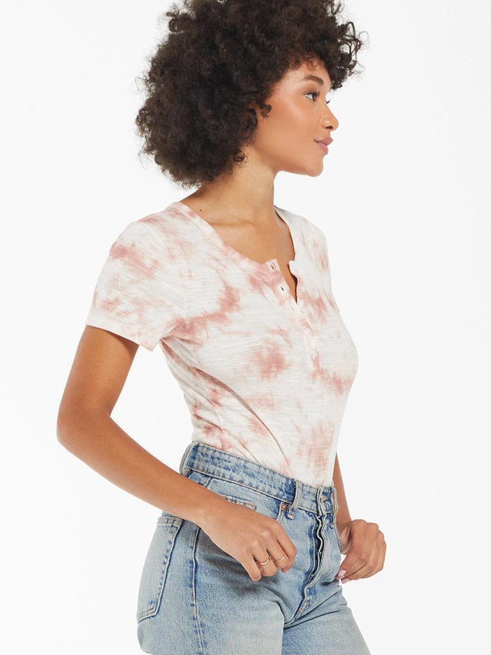 Z Supply  ZT211239-ROM Womens Lynn Cloud Tie-Dye Bodysuit Rose Mauve front view. If you need any assistance with this item or the purchase of this item please call us at five six one seven four eight eight eight zero one Monday through Saturday 10:00a.m EST to 8:00 p.m EST