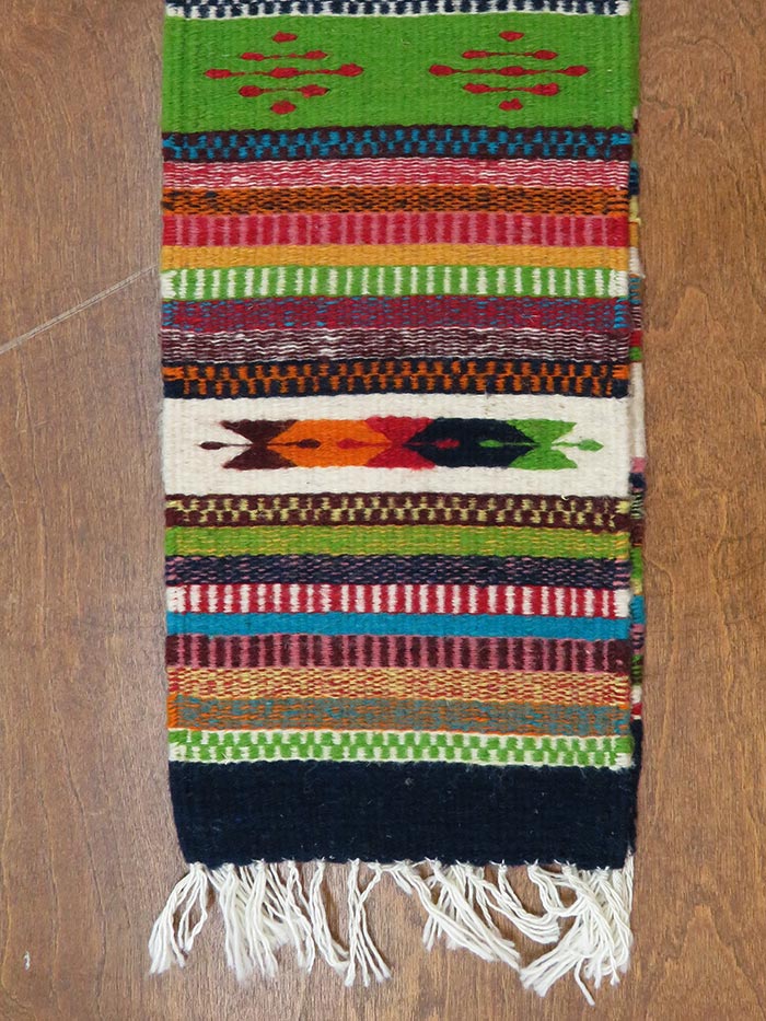 Southwestern Zapotec Multi-Colored Wool Table Runner 10x72 Front VIew