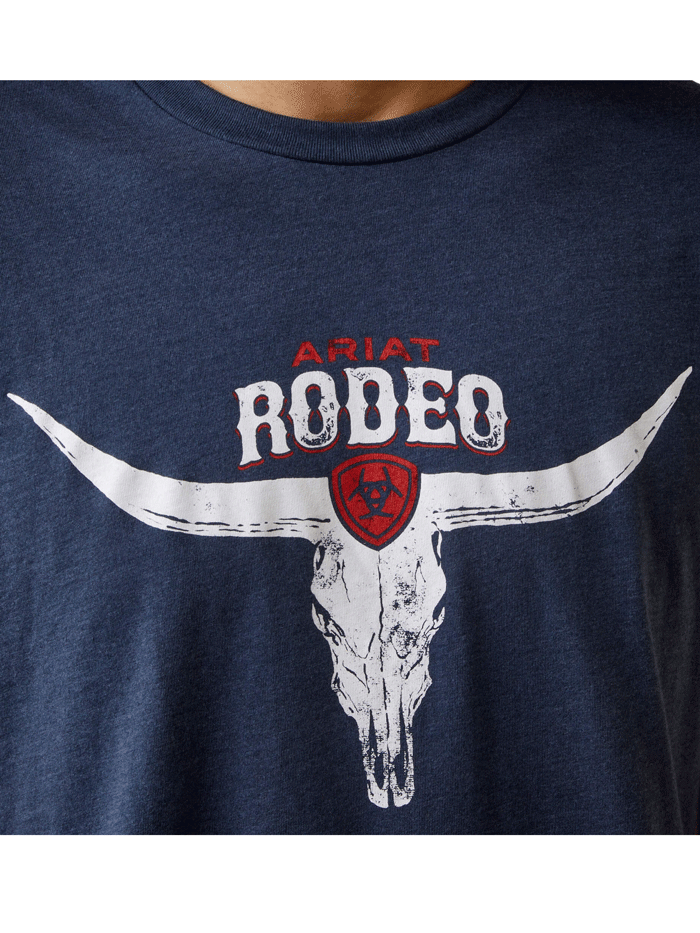 Ariat 10045281 Mens Rodeo Skull T-Shirt Navy Heather front view. If you need any assistance with this item or the purchase of this item please call us at five six one seven four eight eight eight zero one Monday through Saturday 10:00a.m EST to 8:00 p.m EST