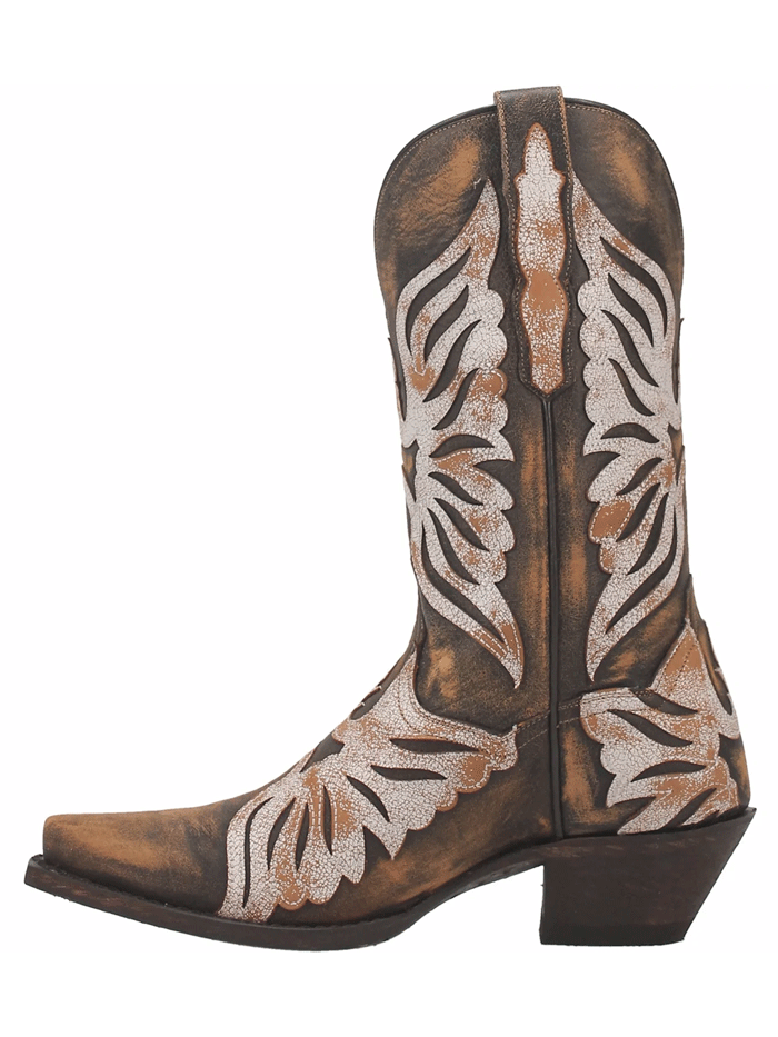 Dan Post DP4359 Womens Ndulgence Overlays Leather Boot Brown And White front and side view. If you need any assistance with this item or the purchase of this item please call us at five six one seven four eight eight eight zero one Monday through Saturday 10:00a.m EST to 8:00 p.m EST
