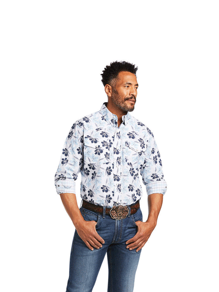 Ariat 10039318 Mens Relentless Adamant Stretch Classic Fit Snap Shirt White front view. If you need any assistance with this item or the purchase of this item please call us at five six one seven four eight eight eight zero one Monday through Saturday 10:00a.m EST to 8:00 p.m EST