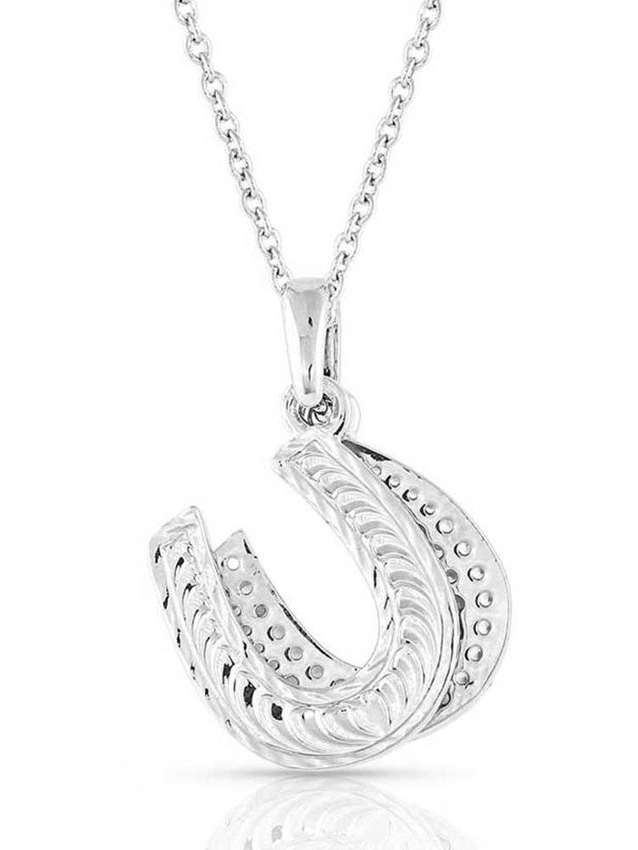 Montana Silversmiths NC5165 Country Charm Horseshoe Necklace Silver front view. If you need any assistance with this item or the purchase of this item please call us at five six one seven four eight eight eight zero one Monday through Saturday 10:00a.m EST to 8:00 p.m EST