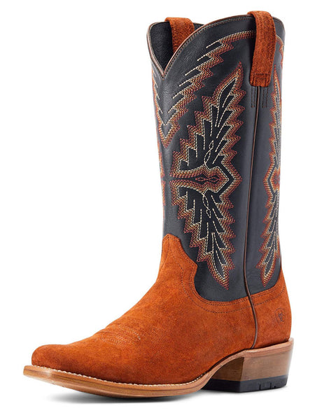 Ariat 10044524 Mens Futurity Showman Western Boot Dark Copper Roughout side and front view. If you need any assistance with this item or the purchase of this item please call us at five six one seven four eight eight eight zero one Monday through Saturday 10:00a.m EST to 8:00 p.m EST
