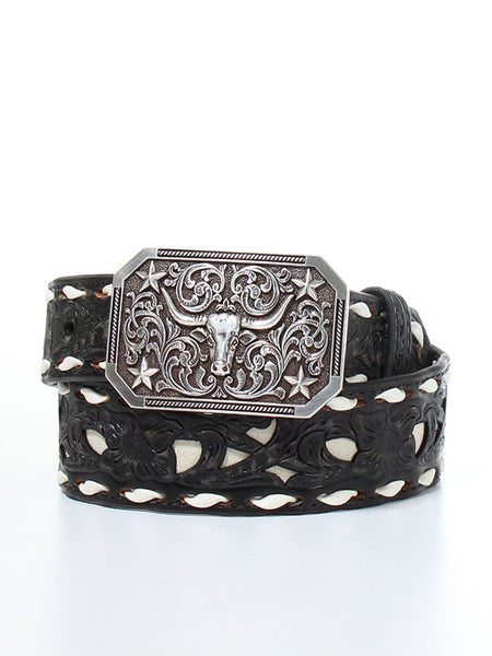 3D D120002501 Kids Buck Lace Floral Design Belt Black front view. If you need any assistance with this item or the purchase of this item please call us at five six one seven four eight eight eight zero one Monday through Saturday 10:00a.m EST to 8:00 p.m EST