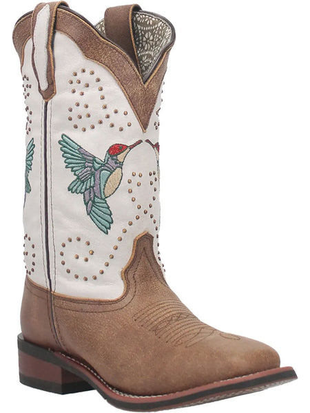 Laredo 5900 Womens Brillant Hummingbird Leather Boot Tan And White side / front view. If you need any assistance with this item or the purchase of this item please call us at five six one seven four eight eight eight zero one Monday through Saturday 10:00a.m EST to 8:00 p.m EST
