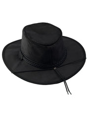 American Hat Makers CRUSHER-BLK Leather Outback Hat Black back view. If you need any assistance with this item or the purchase of this item please call us at five six one seven four eight eight eight zero one Monday through Saturday 10:00a.m EST to 8:00 p.m EST