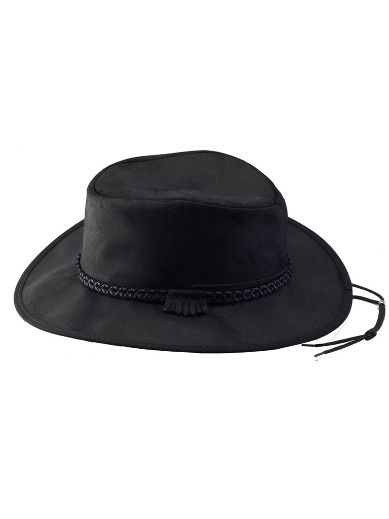 American Hat Makers CRUSHER-BLK Leather Outback Hat Black front view. If you need any assistance with this item or the purchase of this item please call us at five six one seven four eight eight eight zero one Monday through Saturday 10:00a.m EST to 8:00 p.m EST