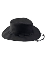 American Hat Makers CRUSHER-BLK Leather Outback Hat Black side view. If you need any assistance with this item or the purchase of this item please call us at five six one seven four eight eight eight zero one Monday through Saturday 10:00a.m EST to 8:00 p.m EST
