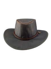 American Hat Makers CRUSHER-CHO Leather Outback Hat Chocolate front view. If you need any assistance with this item or the purchase of this item please call us at five six one seven four eight eight eight zero one Monday through Saturday 10:00a.m EST to 8:00 p.m EST