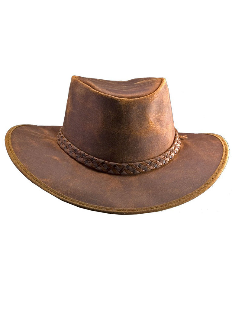 American Hat Makers CRUSHER-COP Leather Outback Hat Copper front view. If you need any assistance with this item or the purchase of this item please call us at five six one seven four eight eight eight zero one Monday through Saturday 10:00a.m EST to 8:00 p.m EST