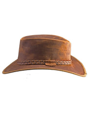 American Hat Makers CRUSHER-COP Leather Outback Hat Copper side view. If you need any assistance with this item or the purchase of this item please call us at five six one seven four eight eight eight zero one Monday through Saturday 10:00a.m EST to 8:00 p.m EST