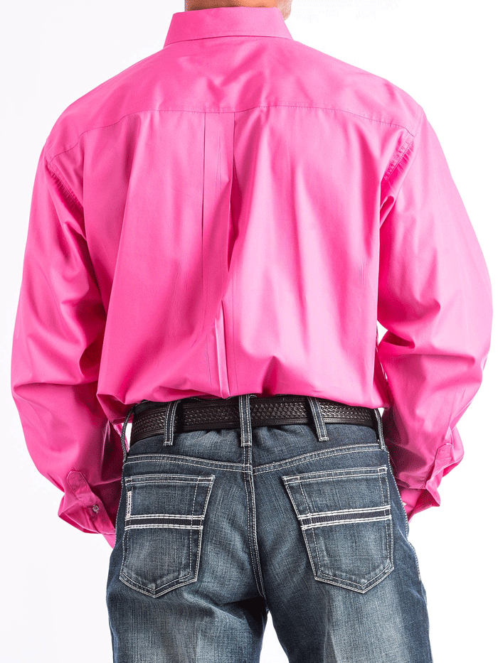 Cinch Men's Long Sleeve Solid Button Down Shirt - Pink - M