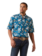 Ariat 10043867 Mens Keon Classic Fit Shirt Lyons Blue front view closed. If you need any assistance with this item or the purchase of this item please call us at five six one seven four eight eight eight zero one Monday through Saturday 10:00a.m EST to 8:00 p.m EST