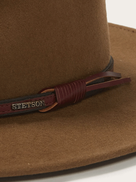 Stetson TWBOZE-8130C7 Bozeman Outdoor Crushable Felt Hat Light Brown hat band close up. If you need any assistance with this item or the purchase of this item please call us at five six one seven four eight eight eight zero one Monday through Saturday 10:00a.m EST to 8:00 p.m EST