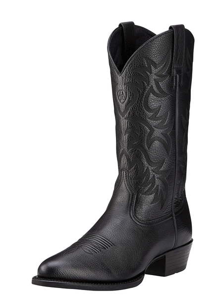 Ariat 10002218 Mens Heritage R Toe Western Boot Black Deertan front and side view. If you need any assistance with this item or the purchase of this item please call us at five six one seven four eight eight eight zero one Monday through Saturday 10:00a.m EST to 8:00 p.m EST