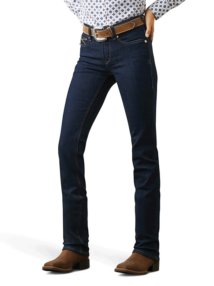 Ariat 10042224 Womens REAL Perfect Rise Ella Straight Jean Rinse front view. If you need any assistance with this item or the purchase of this item please call us at five six one seven four eight eight eight zero one Monday through Saturday 10:00a.m EST to 8:00 p.m EST