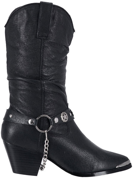 Dingo DI522 Ladies Short Boot High Heel Black side view. If you need any assistance with this item or the purchase of this item please call us at five six one seven four eight eight eight zero one Monday through Saturday 10:00a.m EST to 8:00 p.m EST