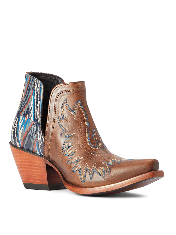 Ariat 10042579 Womens Dixon Chimayo Western Boot Fiery Tan front and outter side view. If you need any assistance with this item or the purchase of this item please call us at five six one seven four eight eight eight zero one Monday through Saturday 10:00a.m EST to 8:00 p.m EST