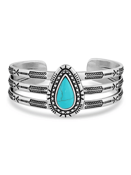Montana Silversmiths BC5485 Womens Ways of the West Turquoise Cuff Bracelet Silver front view. If you need any assistance with this item or the purchase of this item please call us at five six one seven four eight eight eight zero one Monday through Saturday 10:00a.m EST to 8:00 p.m EST