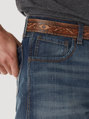 Wrangler WRT20JH Mens Retro Relaxed Fit Bootcut JH Wash front pocket close up. If you need any assistance with this item or the purchase of this item please call us at five six one seven four eight eight eight zero one Monday through Saturday 10:00a.m EST to 8:00 p.m EST