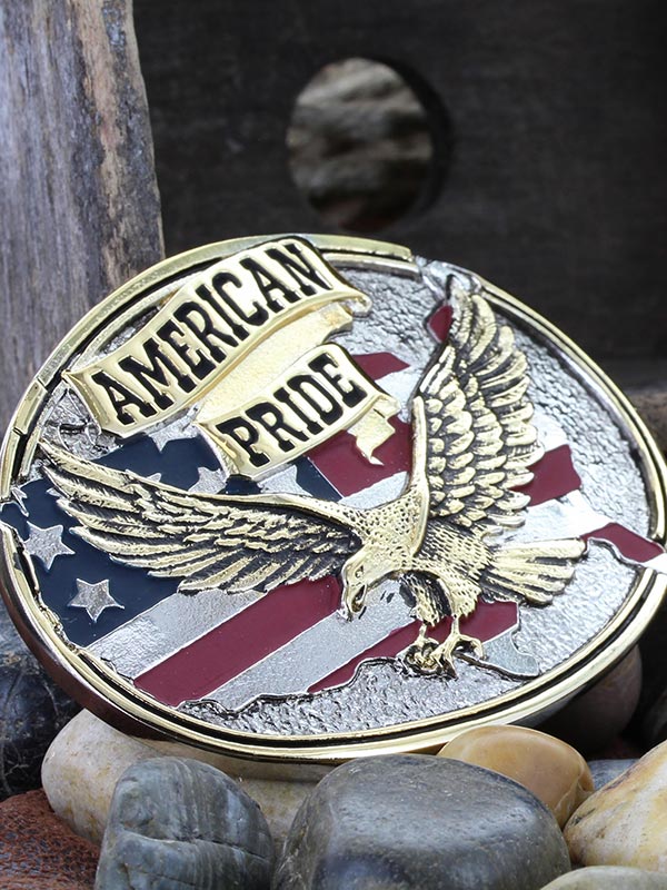 Montana Silversmiths 60806P American Pride Attitude Eagle Belt Buckle front view. If you need any assistance with this item or the purchase of this item please call us at five six one seven four eight eight eight zero one Monday through Saturday 10:00a.m EST to 8:00 p.m EST