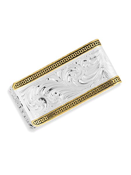 Montana Silversmiths MCL5235 Two-Tone Carved Longhorn Money Clip Silver back view. If you need any assistance with this item or the purchase of this item please call us at five six one seven four eight eight eight zero one Monday through Saturday 10:00a.m EST to 8:00 p.m EST