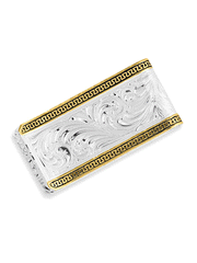 Montana Silversmiths MCL5235 Two-Tone Carved Longhorn Money Clip Silver back view. If you need any assistance with this item or the purchase of this item please call us at five six one seven four eight eight eight zero one Monday through Saturday 10:00a.m EST to 8:00 p.m EST
