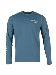 Salt Life SLM6242 Mens Dragnet Long Sleeve Performance Tee Coastal Blue front view. If you need any assistance with this item or the purchase of this item please call us at five six one seven four eight eight eight zero one Monday through Saturday 10:00a.m EST to 8:00 p.m EST