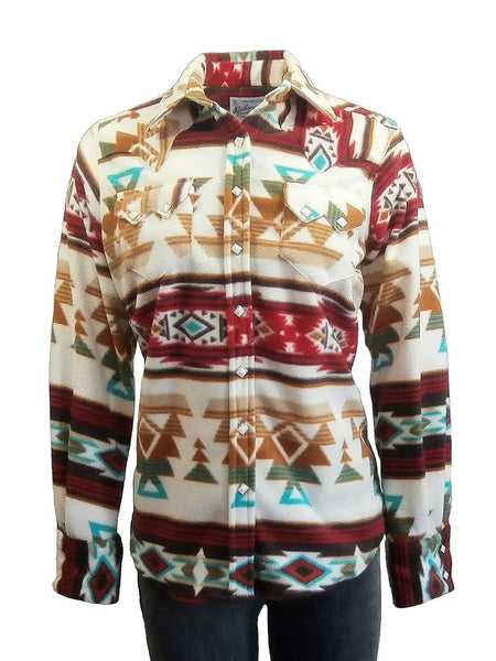 Rockmount 7100-TAN RED Womens Native Pattern Fleece Western Shirt In Tan And Red front view
