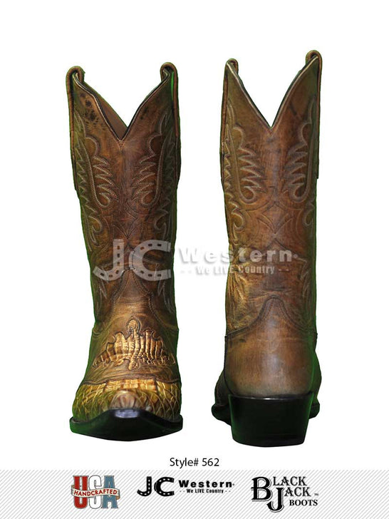 Black Jack 562-53 Mens Alligator Boots Burnished Tan Cognac  front and back view. If you need any assistance with this item or the purchase of this item please call us at five six one seven four eight eight eight zero one Monday through Saturday 10:00a.m EST to 8:00 p.m EST