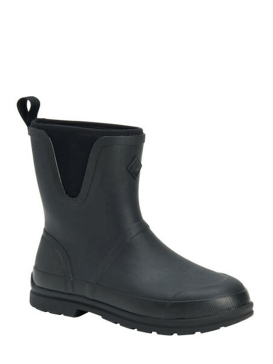 Muck OMM-000 Mens Originals Pull On Mid Boot Black front-side view. If you need any assistance with this item or the purchase of this item please call us at five six one seven four eight eight eight zero one Monday through Saturday 10:00a.m EST to 8:00 p.m EST