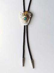 Double S 22281 Bear Paw Turquoise Stone Bolo Tie Gold front view. If you need any assistance with this item or the purchase of this item please call us at five six one seven four eight eight eight zero one Monday through Saturday 10:00a.m EST to 8:00 p.m EST