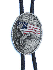 Double S 22612 Eagle with USA Flag Oval Bolo Tie Silver front view. If you need any assistance with this item or the purchase of this item please call us at five six one seven four eight eight eight zero one Monday through Saturday 10:00a.m EST to 8:00 p.m EST