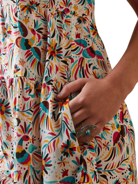 Ariat 10043673 Womens Fiesta Dress Multi Print side pocket close up. If you need any assistance with this item or the purchase of this item please call us at five six one seven four eight eight eight zero one Monday through Saturday 10:00a.m EST to 8:00 p.m EST
