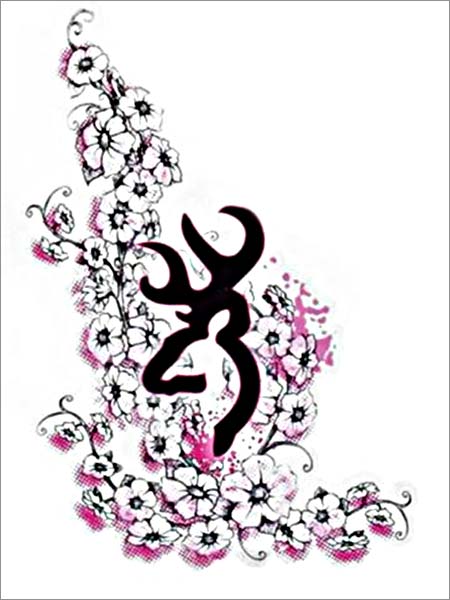 Browning Logo Official Buckmark Flower Pink Black Decal Sticker front view. If you need any assistance with this item or the purchase of this item please call us at five six one seven four eight eight eight zero one Monday through Saturday 10:00a.m EST to 8:00 p.m EST