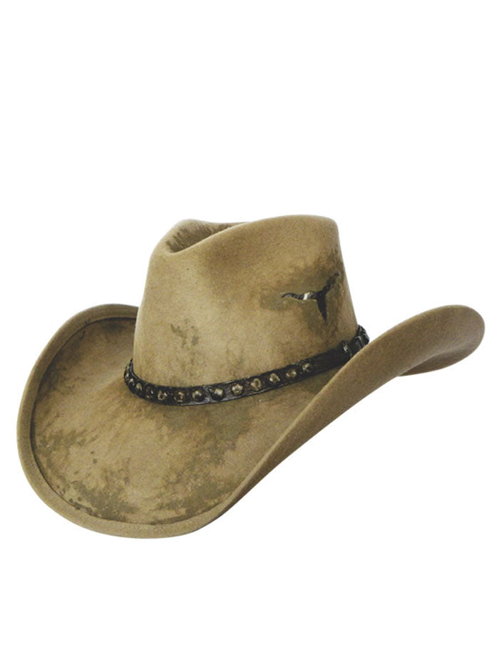 Dallas Hats FORT WORTH Tan Wool Felt Hat Dark Tan side and front view. If you need any assistance with this item or the purchase of this item please call us at five six one seven four eight eight eight zero one Monday through Saturday 10:00a.m EST to 8:00 p.m EST