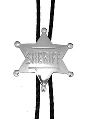 Western Express BT-1572S Sheriff Badge Bolo Tie Silver front view. If you need any assistance with this item or the purchase of this item please call us at five six one seven four eight eight eight zero one Monday through Saturday 10:00a.m EST to 8:00 p.m EST