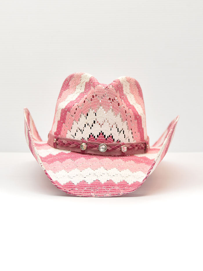 Bullhide TEENAGE DREAM 2766 Kids Western Straw Hat Pink side and front view. If you need any assistance with this item or the purchase of this item please call us at five six one seven four eight eight eight zero one Monday through Saturday 10:00a.m EST to 8:00 p.m EST