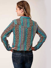 Roper 03-050-0590-0148 Womens Leopard Stripe Printed Rayon Western Blouse Multi back view. If you need any assistance with this item or the purchase of this item please call us at five six one seven four eight eight eight zero one Monday through Saturday 10:00a.m EST to 8:00 p.m EST