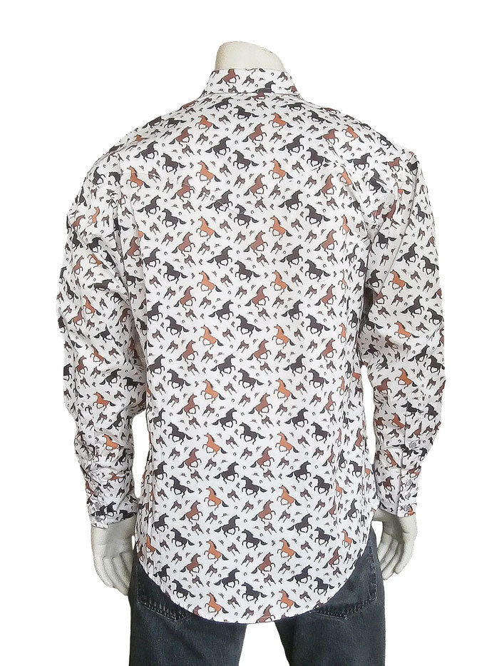 Rockmount 6808 Mens Horse Print Western Shirt White Front view. If you need any assistance with this item or the purchase of this item please call us at five six one seven four eight eight eight zero one Monday through Saturday 10:00a.m EST to 8:00 p.m EST