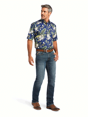Ariat 10040725 Mens Wrinkle Free Ephraim Short Sleeve Shirt Nocturnal Blue alternate front view. If you need any assistance with this item or the purchase of this item please call us at five six one seven four eight eight eight zero one Monday through Saturday 10:00a.m EST to 8:00 p.m EST